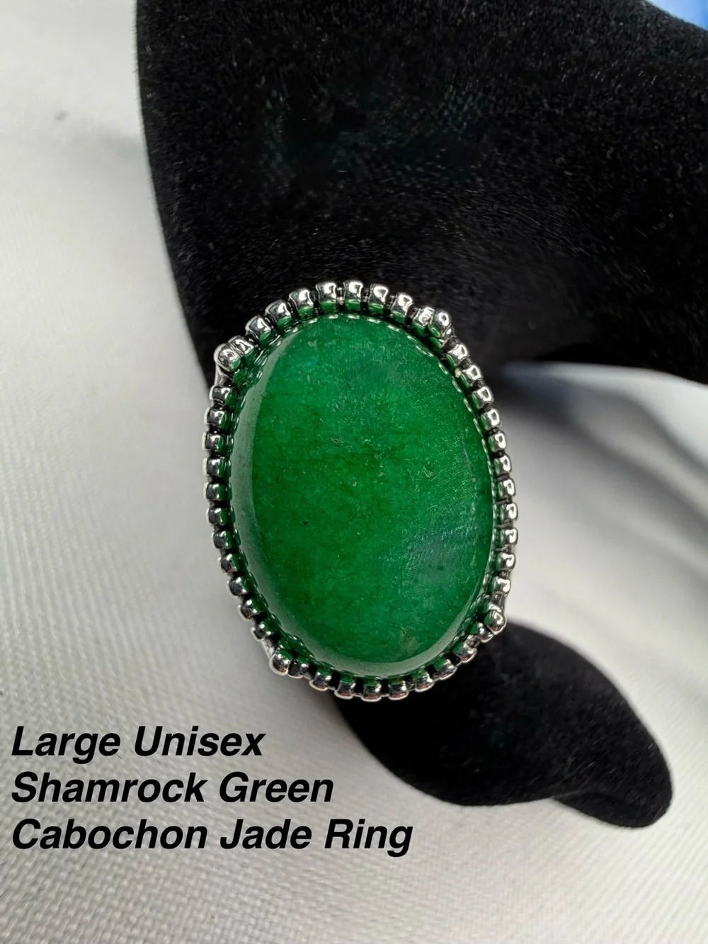 Shamrock Green Cabochon Jade Ring size 8 Unisex